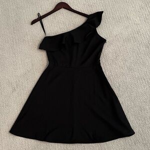 🩷 Banana Republic Black One-Shoulder Ruffle Dress Elegant Classy Glam Cute EUC